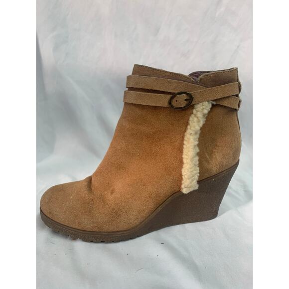 Bjørndal AMY Fur Lined Brown Suede Wedge Ankle Booties — Size 9 - Picture 4 of 6